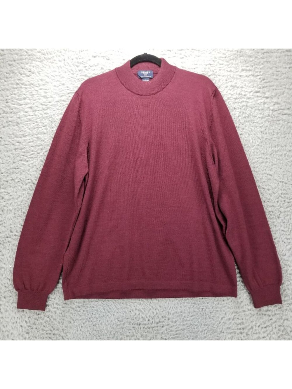 Brooks Sweater Mens Large 346 Burgundy Red 100% Merino Wool Pullover